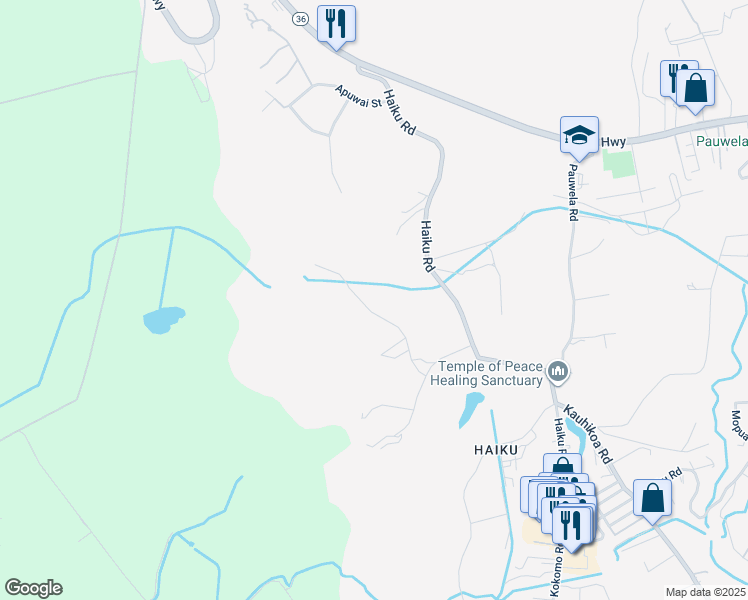map of restaurants, bars, coffee shops, grocery stores, and more near 266 Waiama Way in Haiku-Pauwela