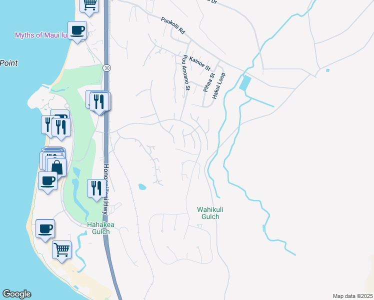 map of restaurants, bars, coffee shops, grocery stores, and more near 367 Aalii Way in Lahaina