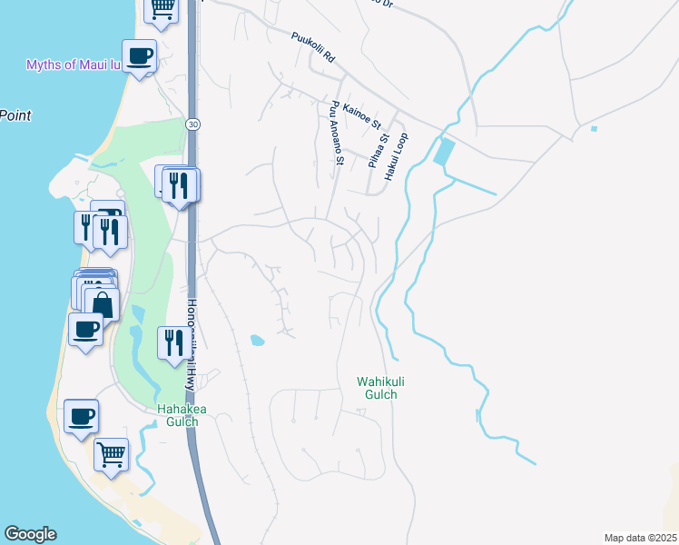 map of restaurants, bars, coffee shops, grocery stores, and more near 367 Aalii Way in Lahaina