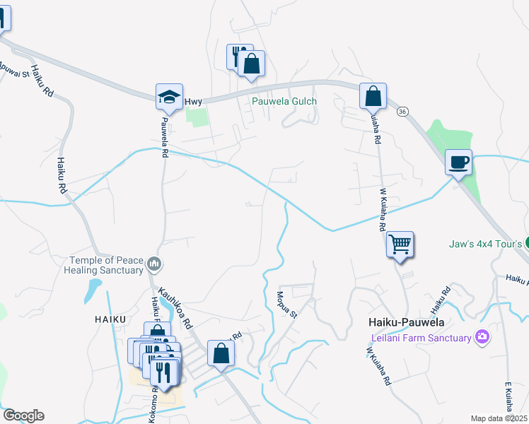 map of restaurants, bars, coffee shops, grocery stores, and more near 708 Kauaheahe Place in Haiku-Pauwela