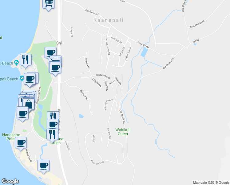 map of restaurants, bars, coffee shops, grocery stores, and more near 371 Kului Way in Lahaina