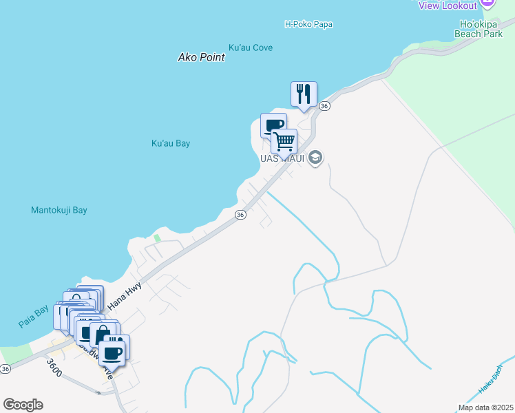 map of restaurants, bars, coffee shops, grocery stores, and more near 14 Kulani Place in Paia