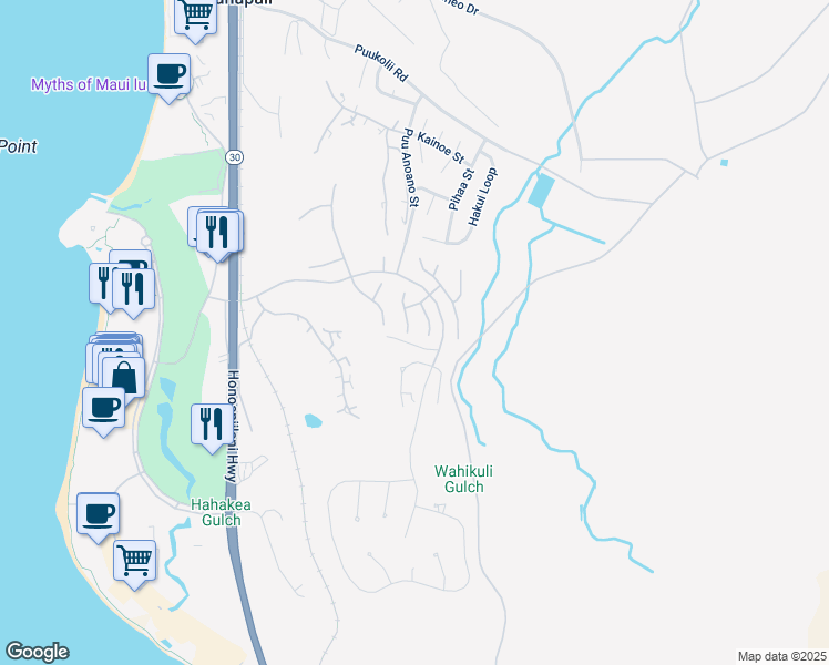 map of restaurants, bars, coffee shops, grocery stores, and more near 361 Aalii Way in Lahaina