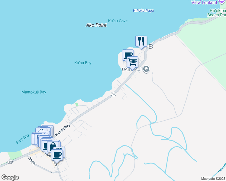 map of restaurants, bars, coffee shops, grocery stores, and more near 569 Hana Highway in Paia