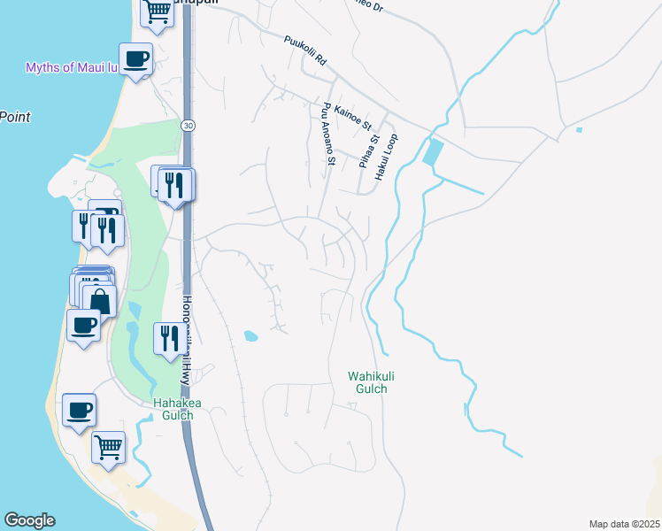 map of restaurants, bars, coffee shops, grocery stores, and more near 361 Aalii Way in Lahaina