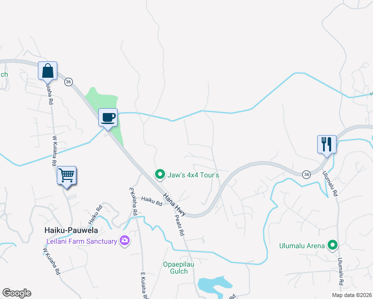 map of restaurants, bars, coffee shops, grocery stores, and more near 129 Oili Road in Haiku-Pauwela