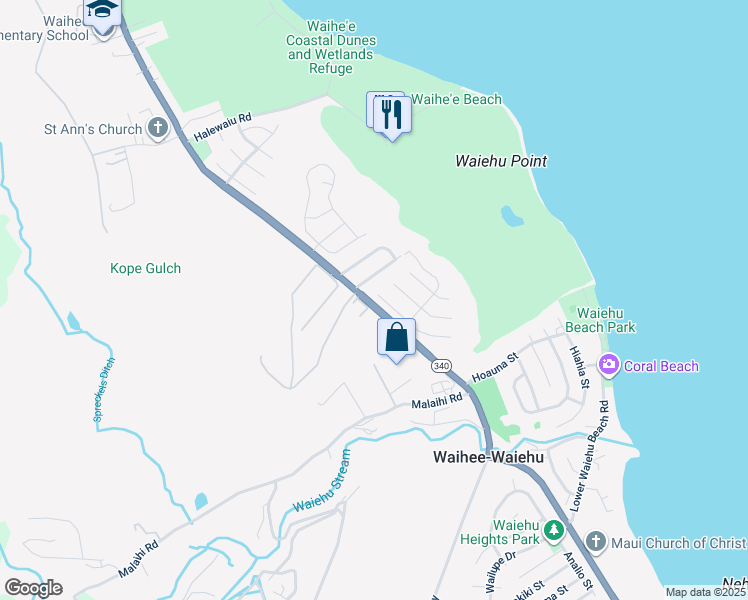 map of restaurants, bars, coffee shops, grocery stores, and more near 51 One Mālia Way in Wailuku