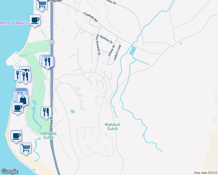 map of restaurants, bars, coffee shops, grocery stores, and more near 392 Wekiu Place in Lahaina