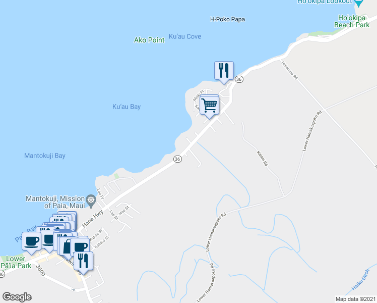map of restaurants, bars, coffee shops, grocery stores, and more near 10 Kulani Place in Paia
