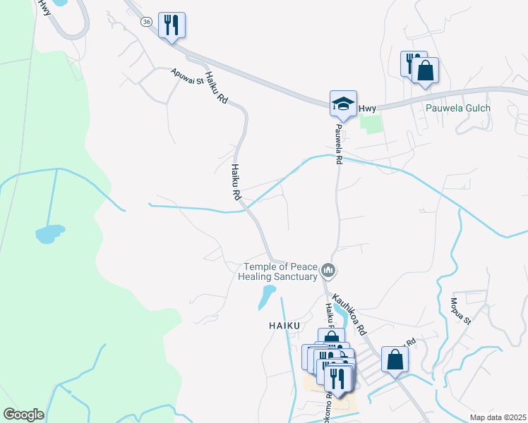 map of restaurants, bars, coffee shops, grocery stores, and more near 355 Haiku Road in Haiku-Pauwela