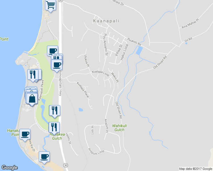 map of restaurants, bars, coffee shops, grocery stores, and more near 353 Aalii Way in Lahaina