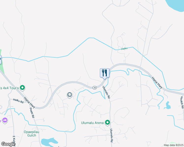 map of restaurants, bars, coffee shops, grocery stores, and more near 0 Lower Ulumalu Road in Haiku-Pauwela