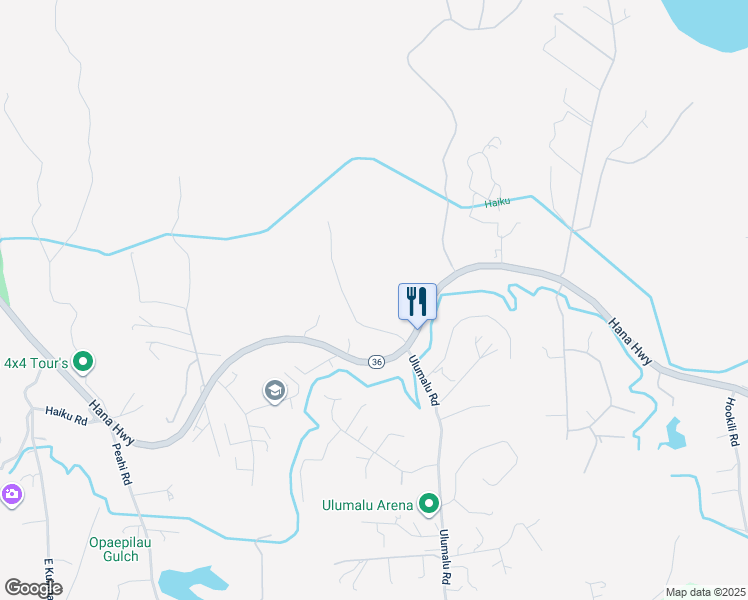 map of restaurants, bars, coffee shops, grocery stores, and more near 14 Lower Ulumalu Road in Haiku-Pauwela