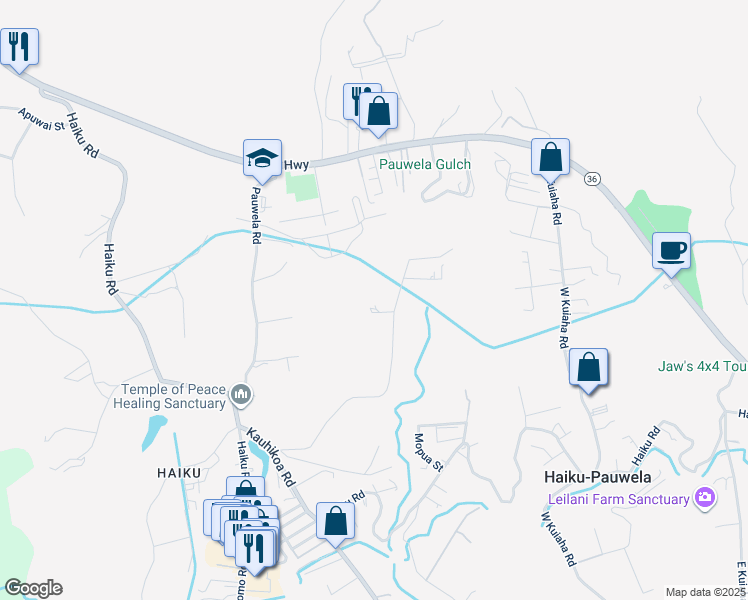 map of restaurants, bars, coffee shops, grocery stores, and more near 695 Kauaheahe Place in Haiku-Pauwela