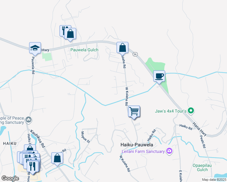 map of restaurants, bars, coffee shops, grocery stores, and more near 3140 Ua Noe Place in Haiku-Pauwela