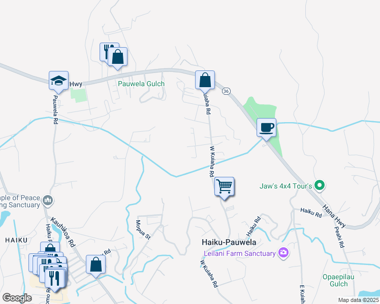 map of restaurants, bars, coffee shops, grocery stores, and more near 3140 Ua Noe Place in Haiku-Pauwela