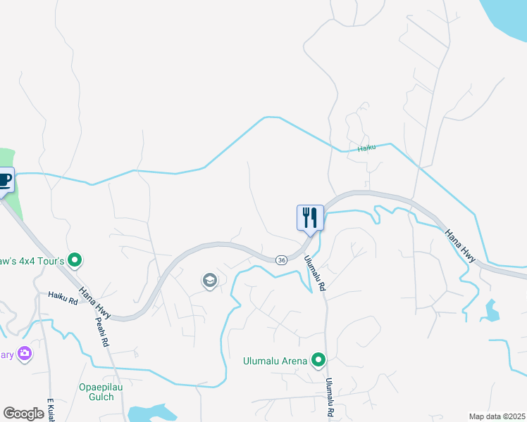map of restaurants, bars, coffee shops, grocery stores, and more near 14 Lower Ulumalu Road in Haiku-Pauwela