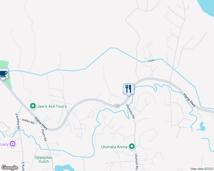 map of restaurants, bars, coffee shops, grocery stores, and more near Lower Ulumalu Road in Haiku-Pauwela