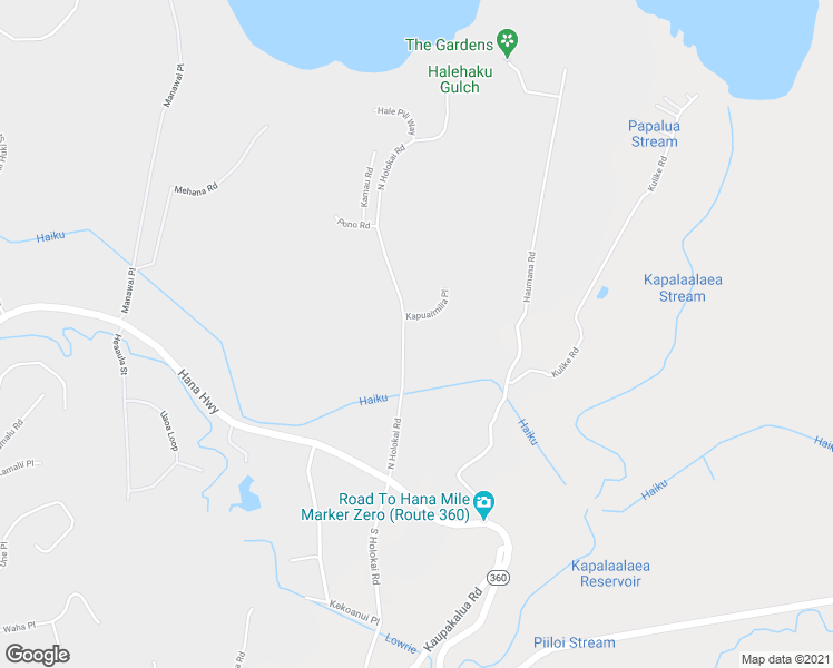map of restaurants, bars, coffee shops, grocery stores, and more near 20 Kapuaimilia Place in Haiku-Pauwela