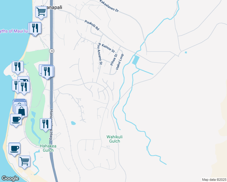 map of restaurants, bars, coffee shops, grocery stores, and more near 211 Welau Way in Lahaina
