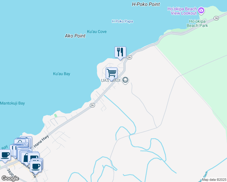 map of restaurants, bars, coffee shops, grocery stores, and more near 32 Meha Place in Paia