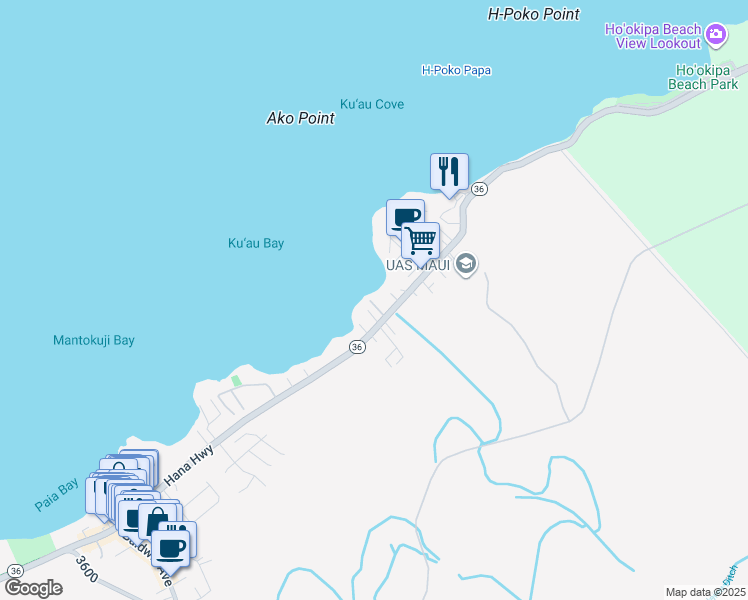 map of restaurants, bars, coffee shops, grocery stores, and more near 637 Hana Highway in Paia