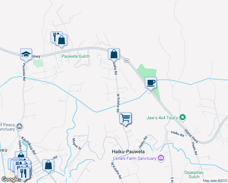 map of restaurants, bars, coffee shops, grocery stores, and more near 3181 Ua Noe Place in Haiku-Pauwela