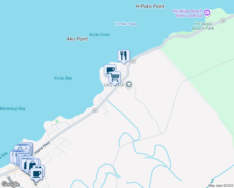 map of restaurants, bars, coffee shops, grocery stores, and more near 22 Meha Place in Paia