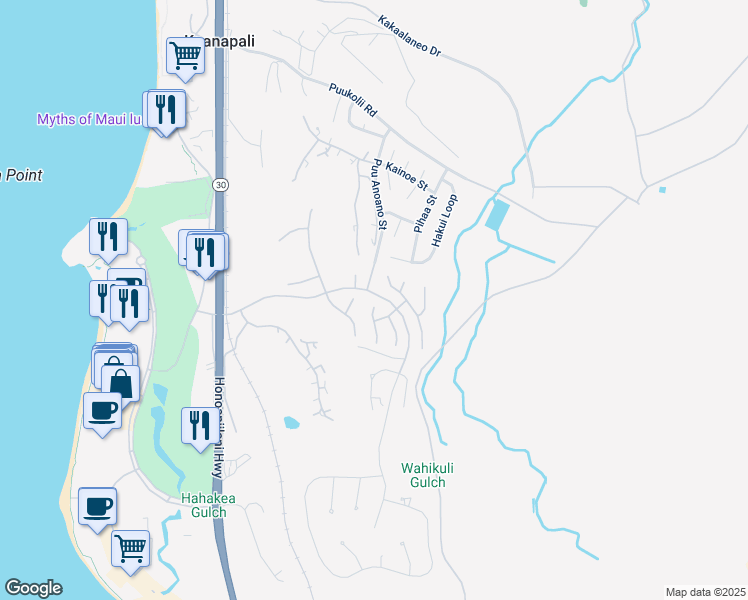 map of restaurants, bars, coffee shops, grocery stores, and more near 300 Aalii Way in Lahaina