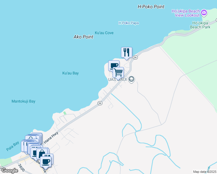 map of restaurants, bars, coffee shops, grocery stores, and more near 22 Waa Place in Paia