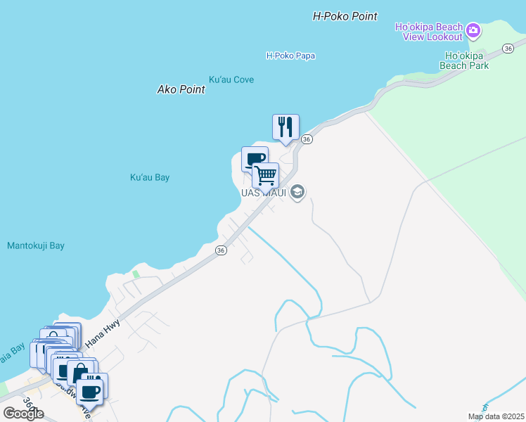 map of restaurants, bars, coffee shops, grocery stores, and more near 676 Hana Highway in Paia