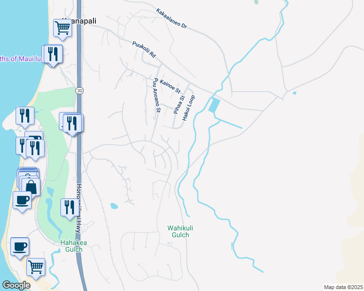 map of restaurants, bars, coffee shops, grocery stores, and more near 189 Welau Way in Lahaina