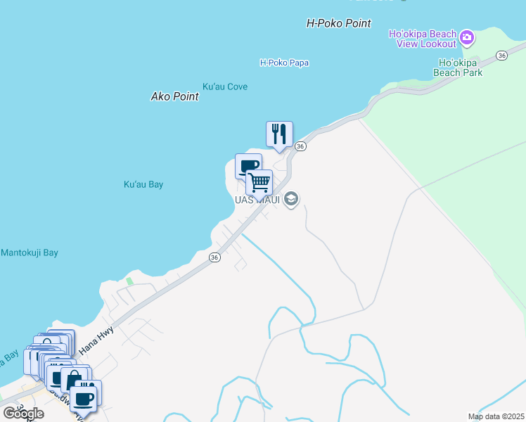 map of restaurants, bars, coffee shops, grocery stores, and more near 696 Hana Highway in Paia