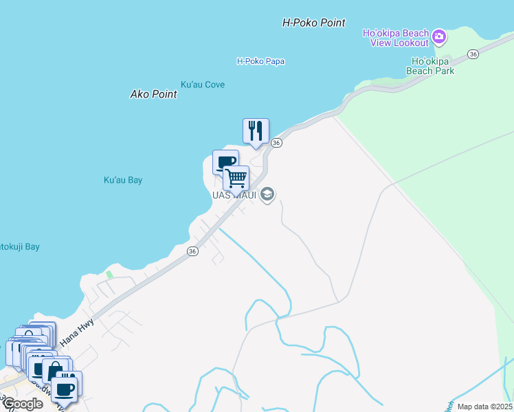 map of restaurants, bars, coffee shops, grocery stores, and more near Ulumaika Place in Paia