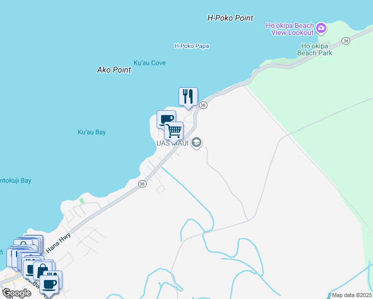 map of restaurants, bars, coffee shops, grocery stores, and more near Ulumaika Place in Paia