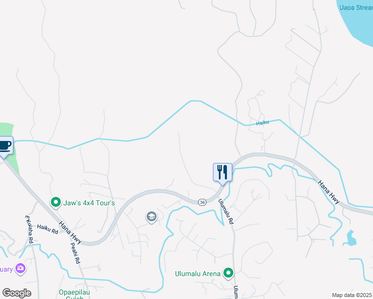 map of restaurants, bars, coffee shops, grocery stores, and more near Lower Ulumalu Road in Haiku-Pauwela