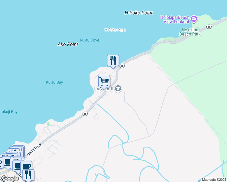 map of restaurants, bars, coffee shops, grocery stores, and more near 740 Hana Highway in Paia