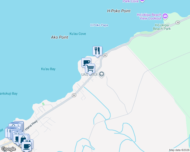 map of restaurants, bars, coffee shops, grocery stores, and more near Ulumaika Place in Paia