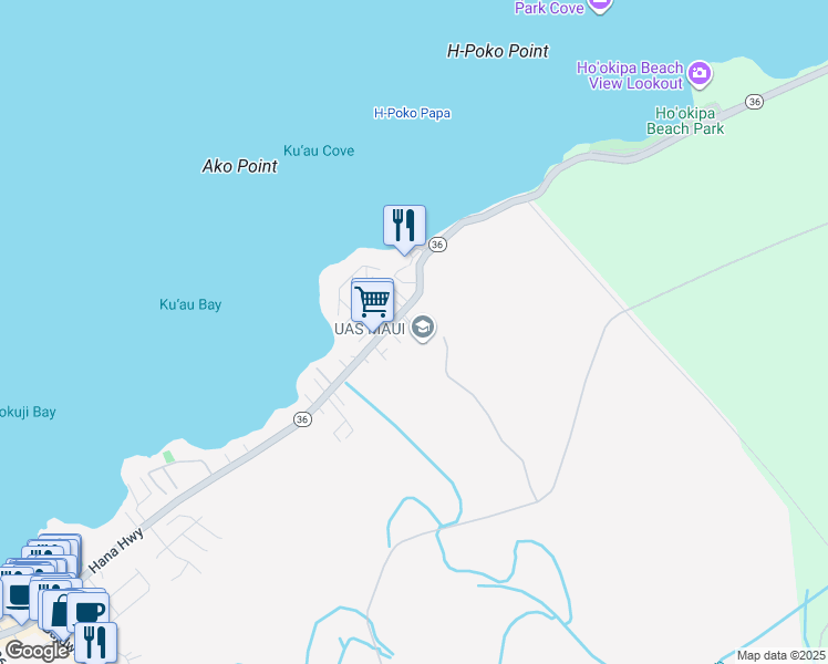 map of restaurants, bars, coffee shops, grocery stores, and more near 744 Hana Highway in Paia