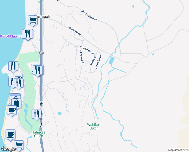 map of restaurants, bars, coffee shops, grocery stores, and more near 161 Welau Way in Lahaina