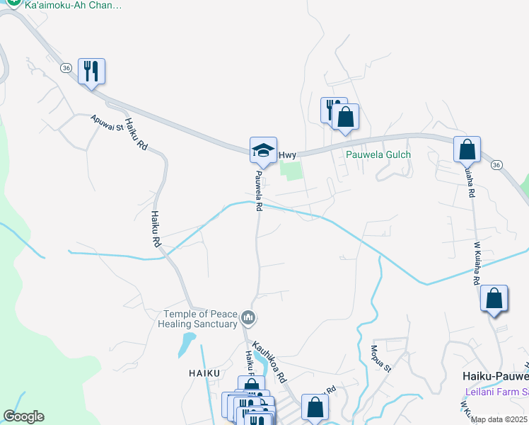 map of restaurants, bars, coffee shops, grocery stores, and more near 139 Pauwela Road in Haiku-Pauwela