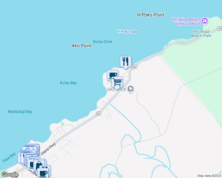 map of restaurants, bars, coffee shops, grocery stores, and more near 17 Malie Place in Paia