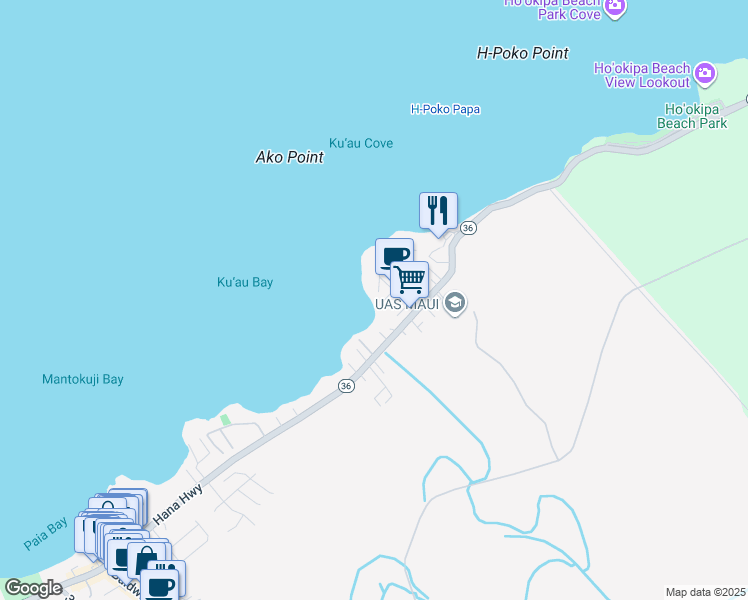 map of restaurants, bars, coffee shops, grocery stores, and more near 30 Malie Place in Paia