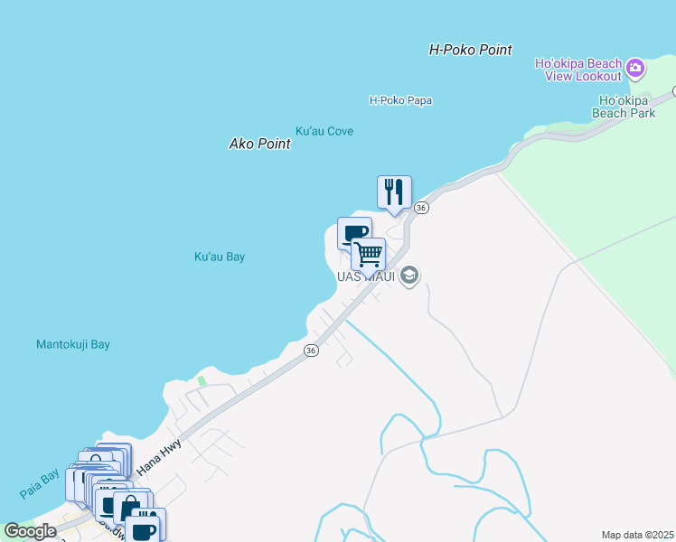 map of restaurants, bars, coffee shops, grocery stores, and more near 30 Malie Place in Paia