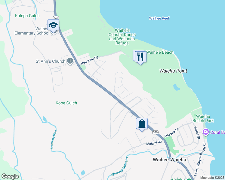 map of restaurants, bars, coffee shops, grocery stores, and more near 33 Kaulana Na Pua Circle in Wailuku