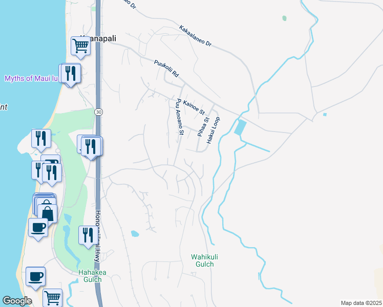 map of restaurants, bars, coffee shops, grocery stores, and more near 189 Hakui Place in Lahaina
