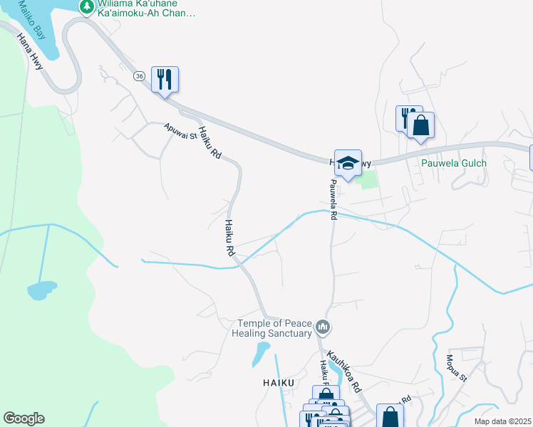 map of restaurants, bars, coffee shops, grocery stores, and more near 2651 Kalanikahua Road in Haiku-Pauwela