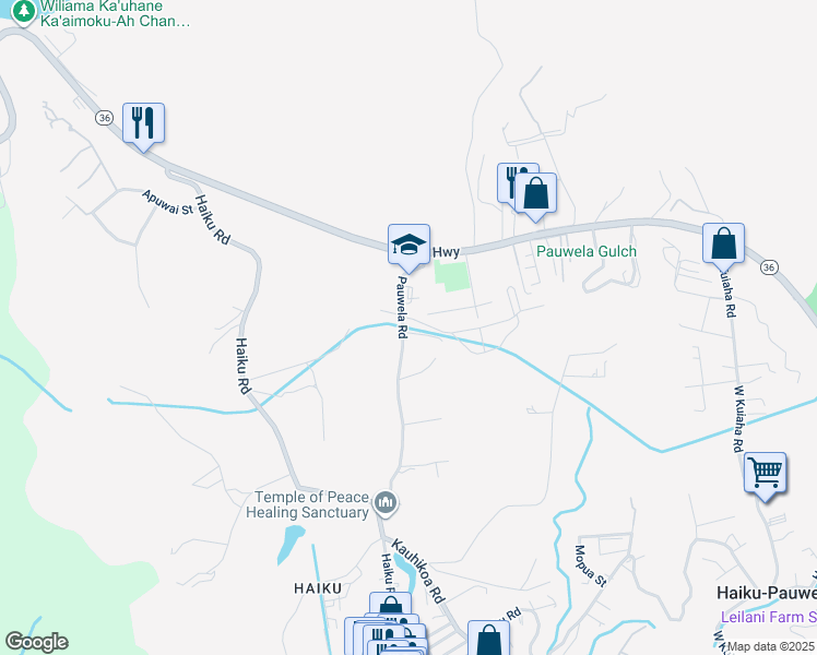 map of restaurants, bars, coffee shops, grocery stores, and more near 115 Pauwela Road in Haiku-Pauwela