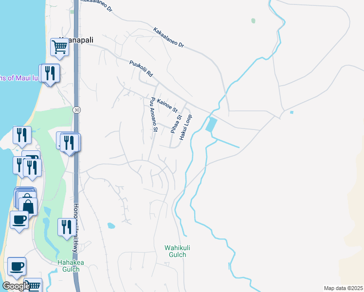 map of restaurants, bars, coffee shops, grocery stores, and more near 139 Hakui Loop in Lahaina