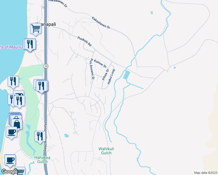 map of restaurants, bars, coffee shops, grocery stores, and more near 139 Hakui Loop in Lahaina